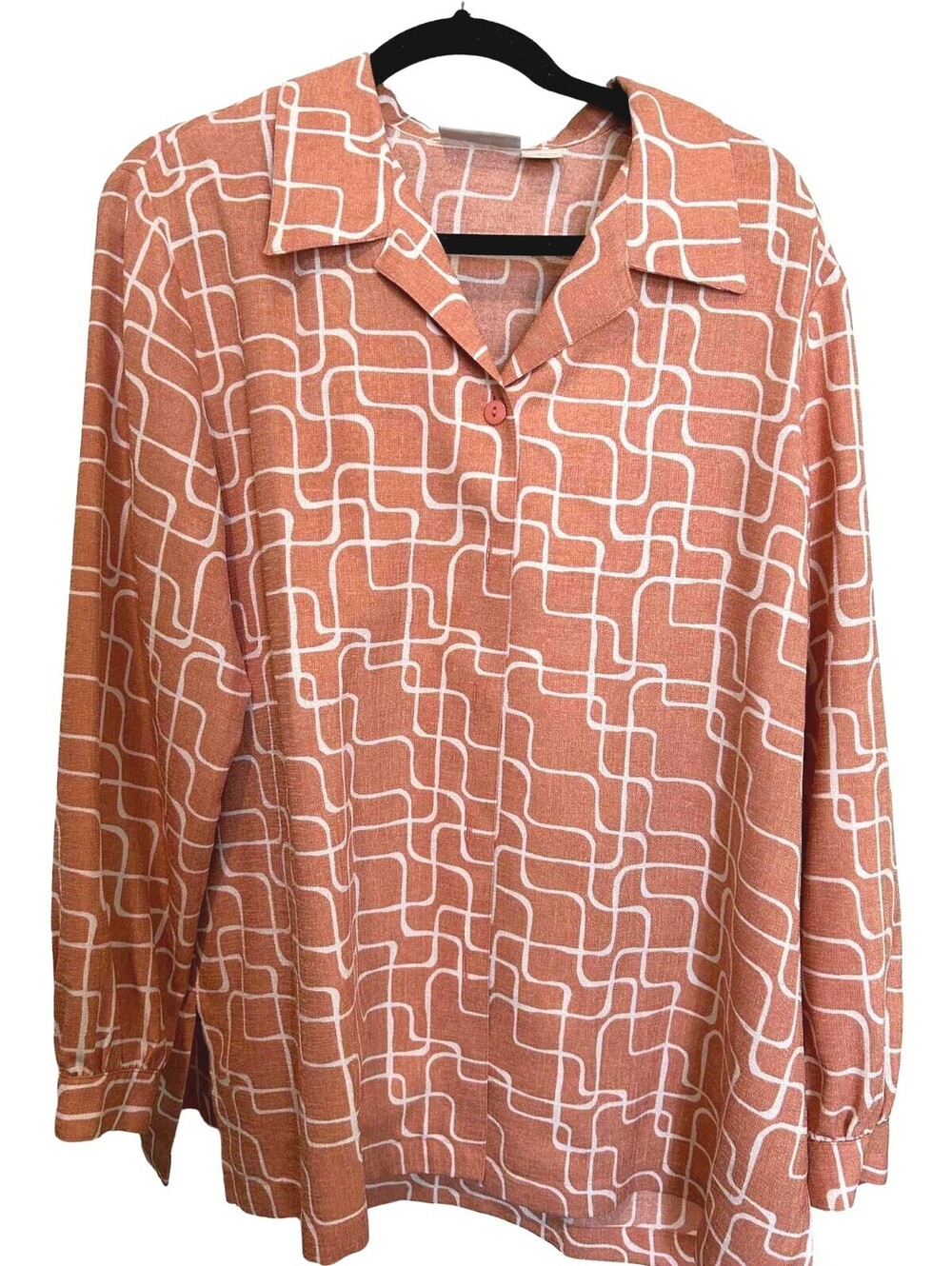 Patchington Women's Top Peach & White Geometric Size L Loose Fit Long Sleeve